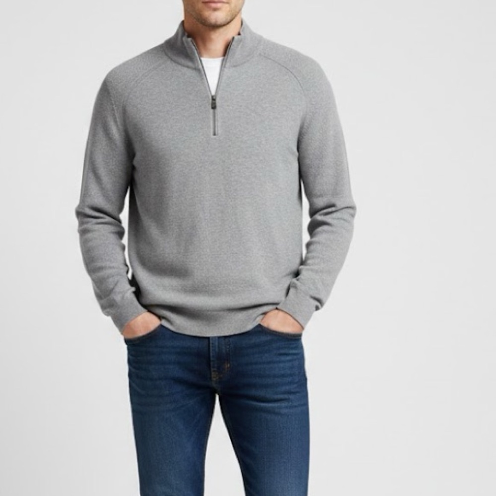 Ted Baker London Gray Wool Blend Knit Quarter Zip Sweater 3XL